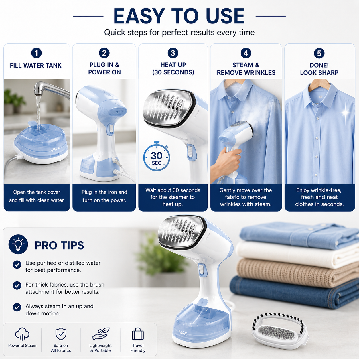 2-in-1 Handheld Steam Iron & Garment Steamer | Portable Travel Iron