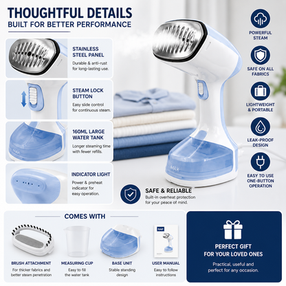 2-in-1 Handheld Steam Iron & Garment Steamer | Portable Travel Iron